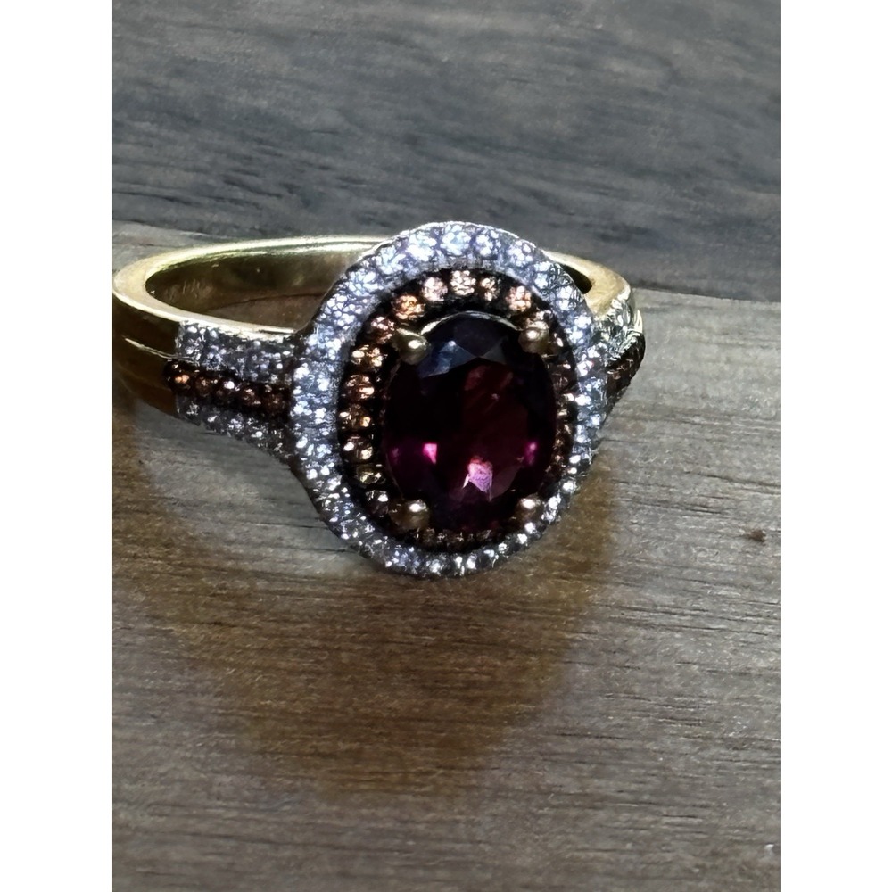 D'Joy Garnet and White Zircon Ring sz 8 Sterling Silver